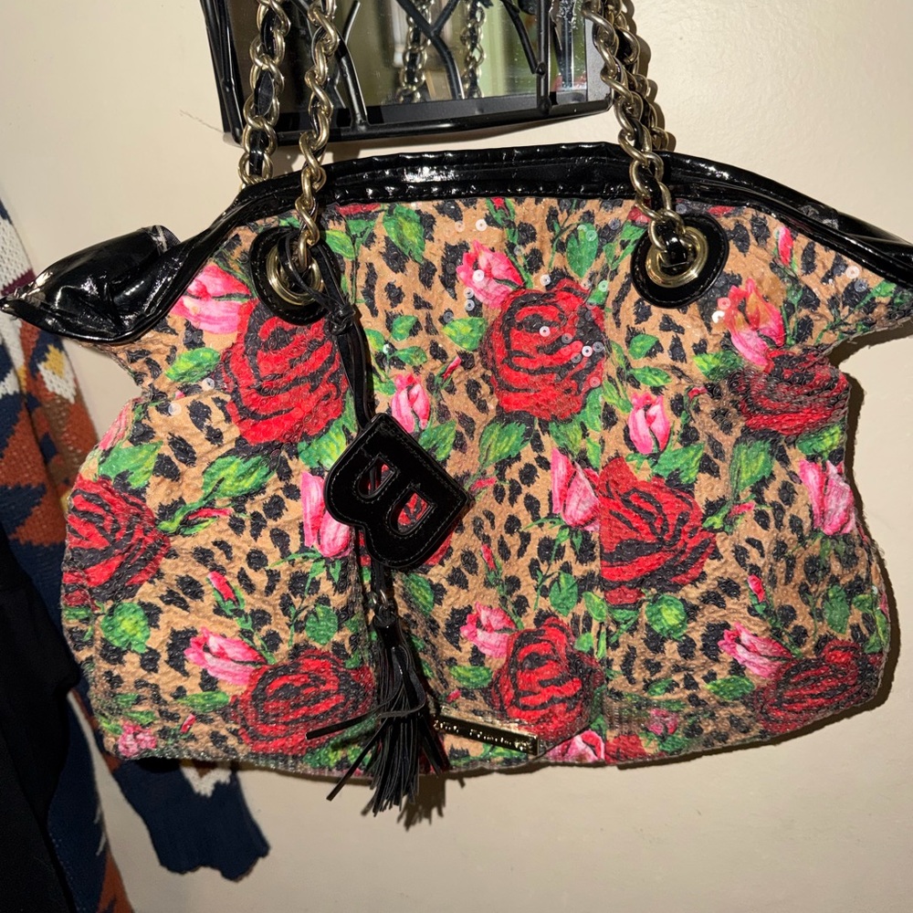 Betsey Johnson Red Floral Leopard Shoulder Bag